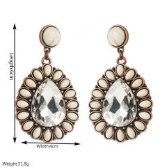 Hot-Selling Turquoise Earrings Western Ethnic Style Alloy Inlaid Large Glass Diamonds Earrings for Women