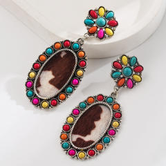 Western Ethnic Style Elegant Earrings Personalized Alloy Set Turquoise Leopard Leather Earrings