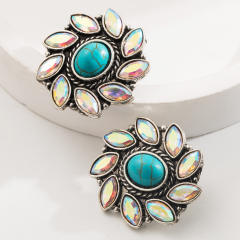 urquoise Earrings New Alloy Retro Geometric Bohemian Ethnic Style Retro Earrings for Women