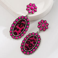 Western Ethnic Style Elegant Earrings Personalized Alloy Set Turquoise Leopard Leather Earrings