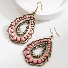 Ethnic Style Earrings for Women Geometric Drop-Shaped Turquoise Earrings Bohemian Holiday Style Earrings