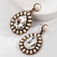 Hot-Selling Turquoise Earrings Western Ethnic Style Alloy Inlaid Large Glass Diamonds Earrings for Women
