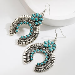 Ethnic Style Earrings for Women Geometric Drop-Shaped Turquoise Earrings Bohemian Holiday Style Earrings