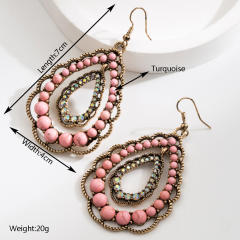 Ethnic Style Earrings for Women Geometric Drop-Shaped Turquoise Earrings Bohemian Holiday Style Earrings
