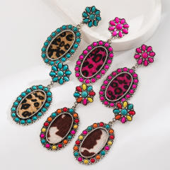Western Ethnic Style Elegant Earrings Personalized Alloy Set Turquoise Leopard Leather Earrings