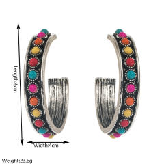 New Western Ethnic Style Large C-Shaped Exaggerated Earrings Alloy Inlaid with White Turquoise Earrings