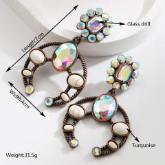 Ethnic Style Earrings for Women Geometric Drop-Shaped Turquoise Earrings Bohemian Holiday Style Earrings