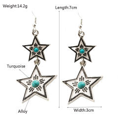 urquoise Earrings New Alloy Retro Geometric Bohemian Ethnic Style Retro Earrings for Women