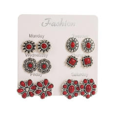 Exaggerated Western Ethnic Style Turquoise Earrings Flower Bull Head Pony Geometric Set Earrings Earrings for Women
