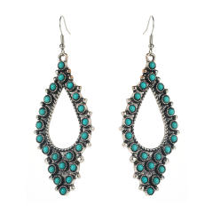 New Retro Cross Hollow Oval Earrings Turquoise Earrings Western Ethnic Style Distinctive Earrings