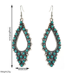 New Retro Cross Hollow Oval Earrings Turquoise Earrings Western Ethnic Style Distinctive Earrings