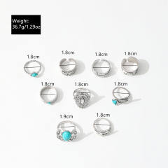 Western cowboy retro style turquoise antique silver arrow feather horse multi-element ring