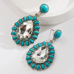 Hot-Selling Turquoise Earrings Western Ethnic Style Alloy Inlaid Large Glass Diamonds Earrings for Women