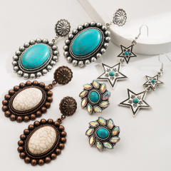 urquoise Earrings New Alloy Retro Geometric Bohemian Ethnic Style Retro Earrings for Women
