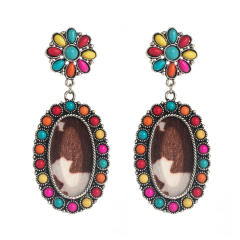 Western Ethnic Style Elegant Earrings Personalized Alloy Set Turquoise Leopard Leather Earrings