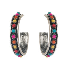 New Western Ethnic Style Large C-Shaped Exaggerated Earrings Alloy Inlaid with White Turquoise Earrings