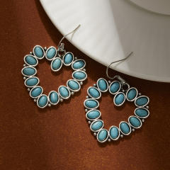 Hollow Turquoise Love Earrings Retro Ethnic Style Earrings Bohemian Earrings for Women