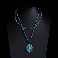 Boho vintage national style faux turquoise bead necklace layer necklace