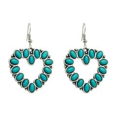 Hollow Turquoise Love Earrings Retro Ethnic Style Earrings Bohemian Earrings for Women