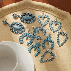Hollow Turquoise Love Earrings Retro Ethnic Style Earrings Bohemian Earrings for Women