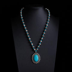 Boho vintage national style faux turquoise bead necklace layer necklace