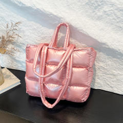 Cotton-padded Jacket Handbag Women's Cotton Underarm Bag Simple Square Shoulder Bag Fashionable Lightweight Tote Bag