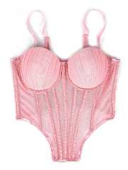Sexy Mesh Sling Inner Vest with Chest Pad Outer Wear Flash Diamond Fishbone corset tops camisole