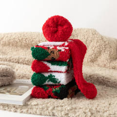 5pair Red Christmas tree socks women thick warm home socks coral fleece floor socks