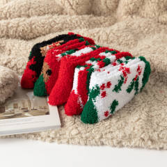 5pair Red Christmas tree socks women thick warm home socks coral fleece floor socks