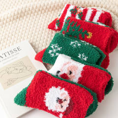 5pair Christmas red socks for women thickened warm home socks coral velvet floor socks plush