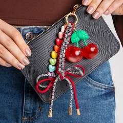 Colorful Dopamine Bag Buckle Heart Beads Bow Cherry Pendant Simple Versatile Keychain