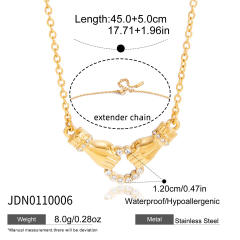Classic diamond circle Hand of Friendship stainless steel necklace