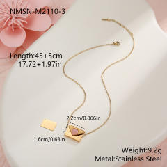 Natural stone agate heart inlaid envelop locket necklace stainless steel necklace