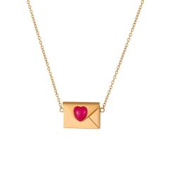 Natural stone agate heart inlaid envelop locket necklace stainless steel necklace