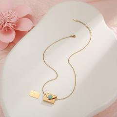Natural stone agate heart inlaid envelop locket necklace stainless steel necklace