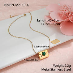 Natural stone agate heart inlaid envelop locket necklace stainless steel necklace
