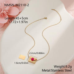 Natural stone agate heart inlaid envelop locket necklace stainless steel necklace