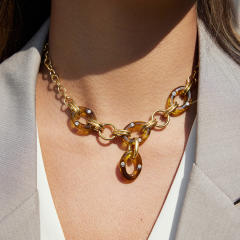 Vintage acrylic circle stainless steel chain bracelet necklace set