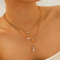 Dainty pearl cubic zircon inlaid easy match diamond necklace stainless steel necklace