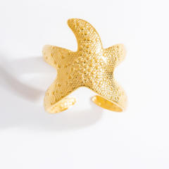 Irregular lines hollow-out exaggerated textured starfish ring stainless steel rings