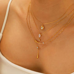 Dainty pearl cubic zircon inlaid easy match diamond necklace stainless steel necklace