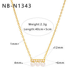 Dainty pearl cubic zircon inlaid easy match diamond necklace stainless steel necklace