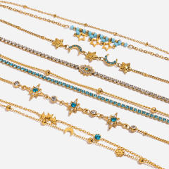 18KG holiday style blue diamond turquoise stone inlaid stainless steel bracelet