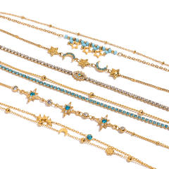 18KG holiday style blue diamond turquoise stone inlaid stainless steel bracelet