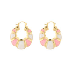 Sweet pink color series enamel flower drop shape earrings collection
