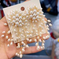 Hand-Woven Copper Wire Snowflake Earrings Exaggerated Pearl Earrings