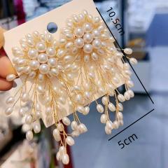 Hand-Woven Copper Wire Snowflake Earrings Exaggerated Pearl Earrings