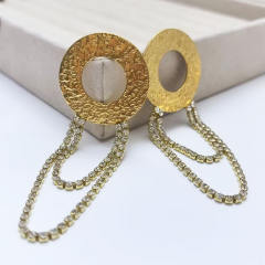 304 Stainless Steel 18K Gold Electroplated Ring-Shaped Diamond Tassel Earrings stainless steel earrings