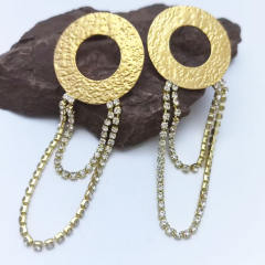 304 Stainless Steel 18K Gold Electroplated Ring-Shaped Diamond Tassel Earrings stainless steel earrings