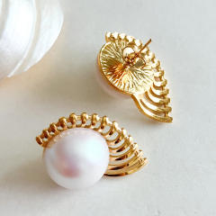 Explosive Oversized Pearl Hollow Scallop stainless steel Earrings Open Ring Set